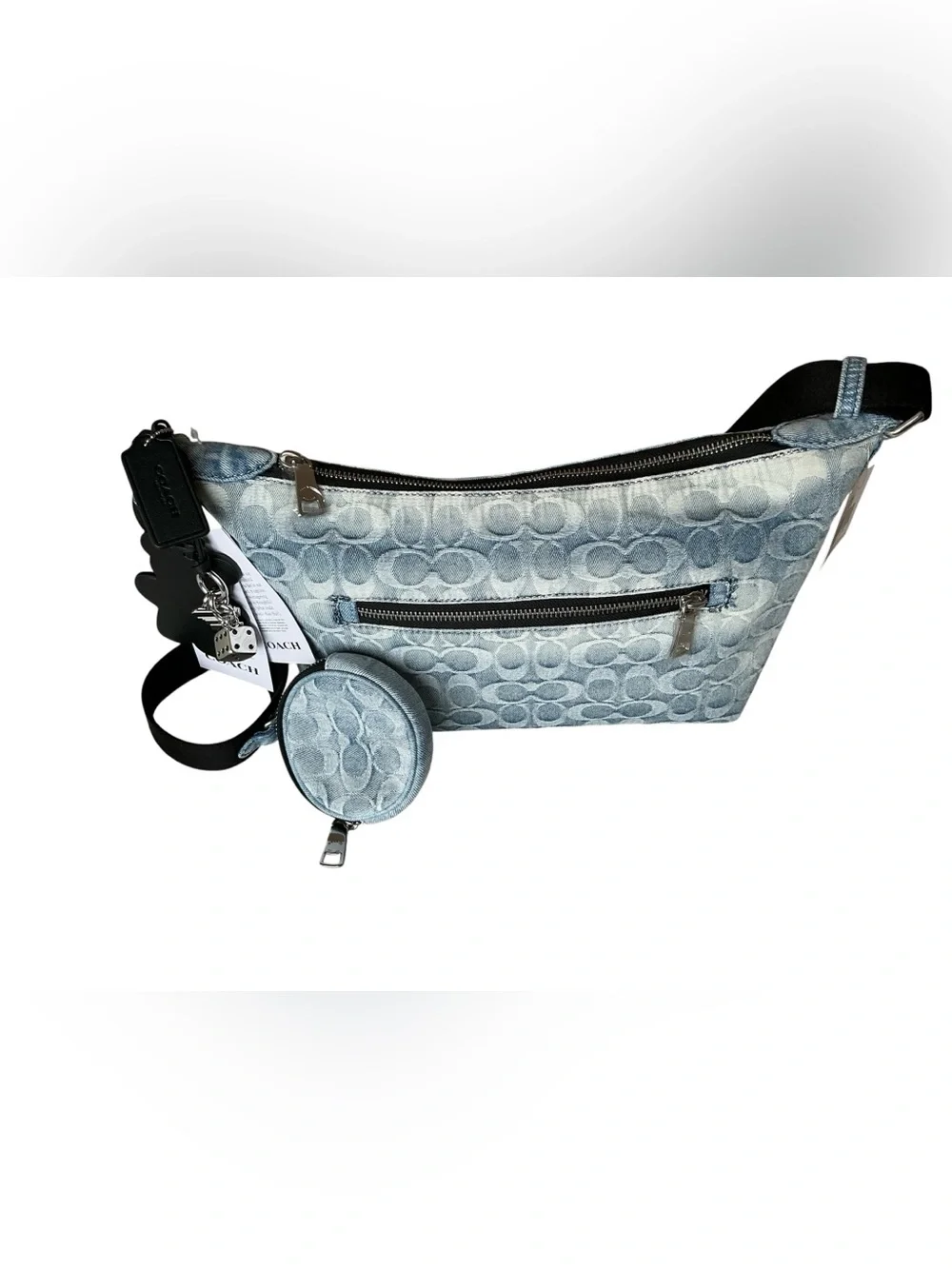 Coach Small Finn Signature Denim Crossbody Pouch Charms CDY53 NWT